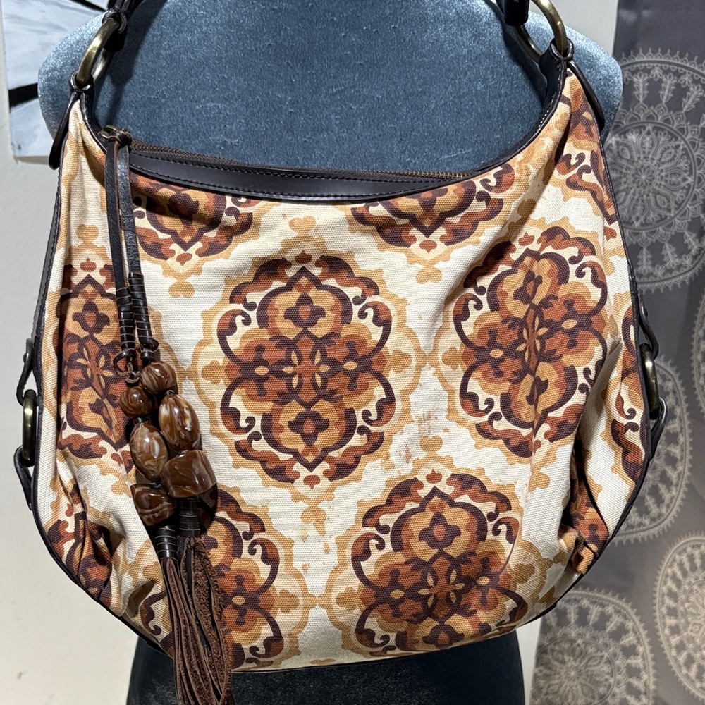 ANTONIO MELANI Tan and Brown Patterned Hobo Bag